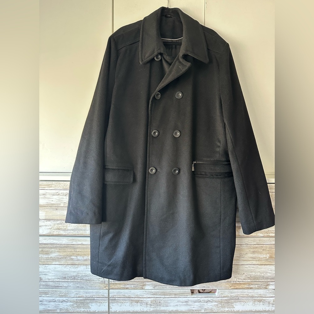 🧥 Kenneth Cole Reaction Men’s Black Wool Cashmere Blend Overcoat 44 Long